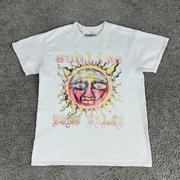Sublime Shirt Mens Small Beige Yellow Sun Long Beach Ska Short Sleeve - Picture 1 of 10